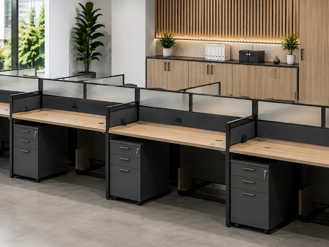 Modern modular office workstations for a commercial team